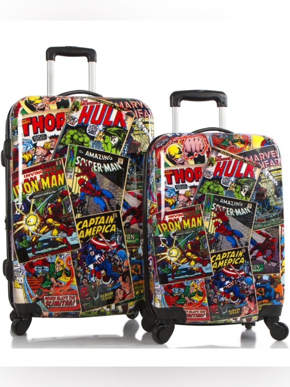 Marvel Comics 2pc Set Hard-Side Spinner Luggage Set - Red, Blue, Yellow